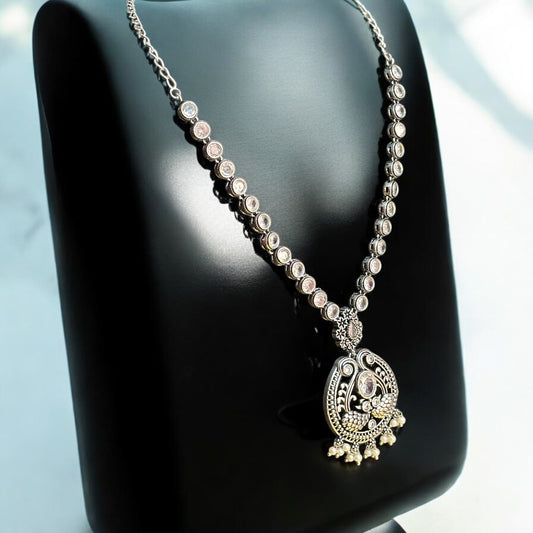 Exquisite Silver Replica Necklace Set with Earrings featuring intricate detailing and traditional craftsmanship.